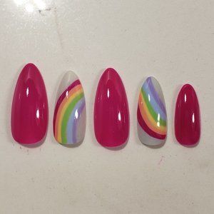 Summer Neon Pink Rainbow Custom Gel Press on Nails Handmade 20pc set
